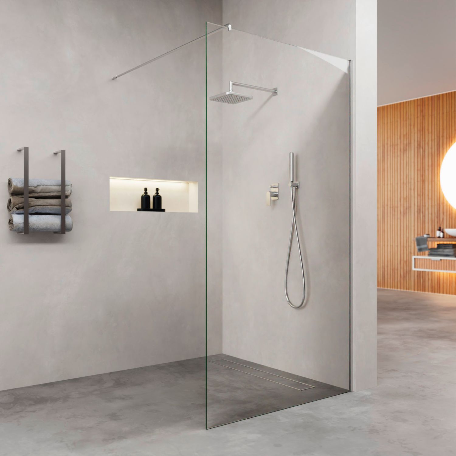 langes schmales bad mit dusche